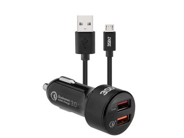 3sixT Car Charger 5.4A + USB-A to Micro-USB Cable 1m - Black