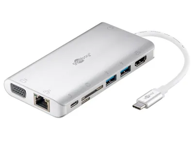 Goobay USB-C ADAP/HDMI+2xUSB3.0+CR+C+RJ45+VGA SILVER
