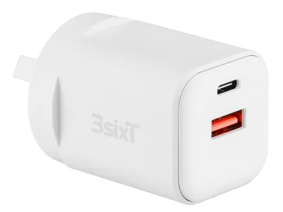 3sixT Wall Charger GaN 35W USB-C PD + QC27W USB-A (Max 15W)-W