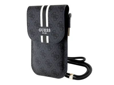 Guess 4G Printed Stripes Phone Bag w/Cord Strap - Black