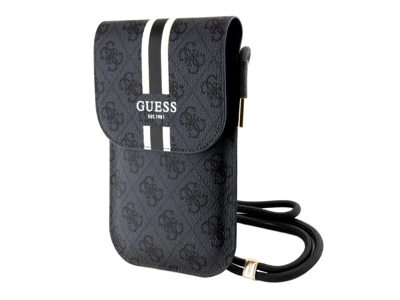 Guess 4G Printed Stripes Phone Bag w/Cord Strap - Black