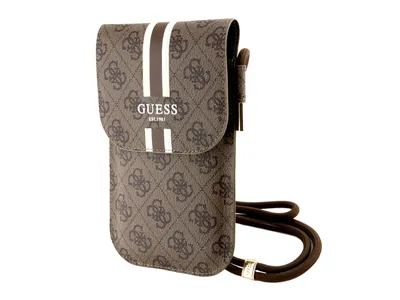 Guess 4G Printed Stripes Phone Bag w/Cord Strap - Brown