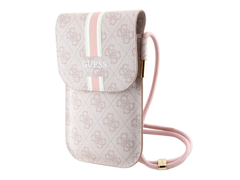 Guess 4G Printed Stripes Phone Bag w/Cord Strap - Pink