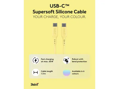 SPLASH by 3sixT USB-C to USB-C Cable 1.5m 60W - Lemon