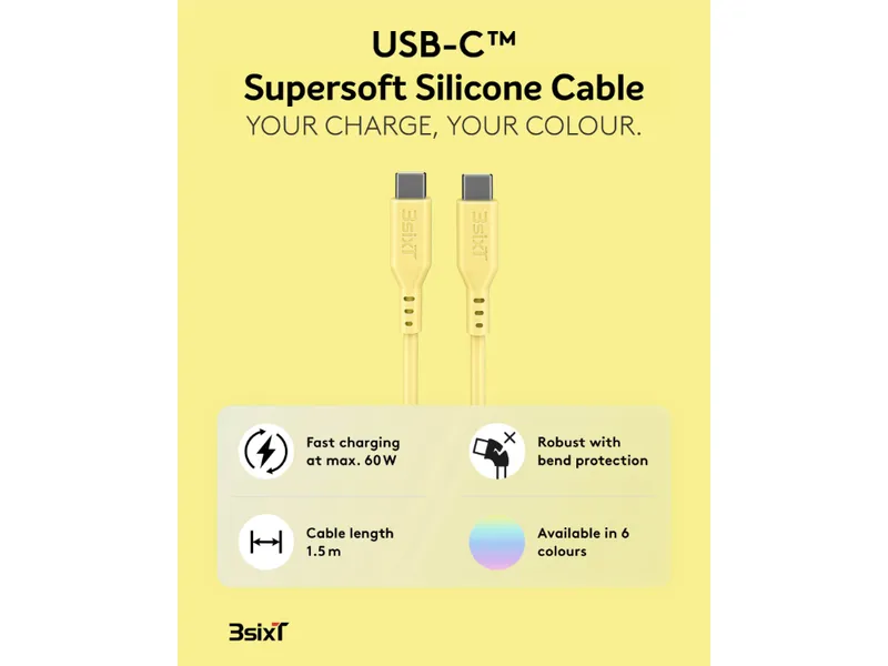 SPLASH by 3sixT USB-C to USB-C Cable 1.5m 60W - Lemon