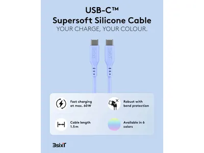 SPLASH by 3sixT USB-C to USB-C Cable 1.5m 60W - Baby Blue
