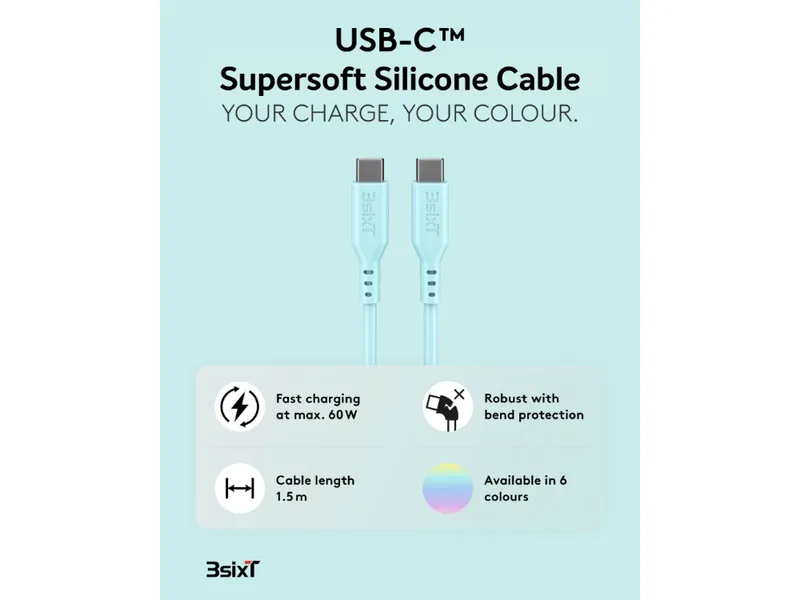 SPLASH by 3sixT USB-C to USB-C Cable 1.5m 60W - Mint