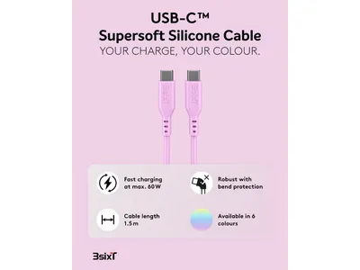 SPLASH by 3sixT USB-C to USB-C Cable 1.5m 60W - Candy Pink