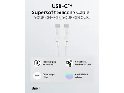 SPLASH by 3sixT USB-C to USB-C Cable 1.5m 60W - Snow White