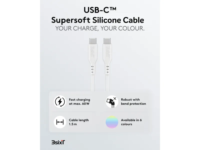 SPLASH by 3sixT USB-C to USB-C Cable 1.5m 60W - Snow White