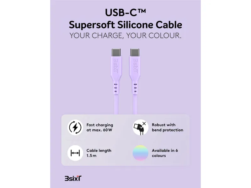 SPLASH by 3sixT USB-C to USB-C Cable 1.5m 60W - Lilac