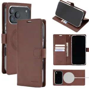 iPhone 17 Pro / 18 Pro Goospery Mercury Blue Moon Diary (MagSafe Compatible) - Brown