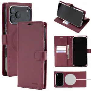 iPhone 17 Pro Max / 18 Pro Max Goospery Mercury Blue Moon Diary (MagSafe Compatible) - Wine