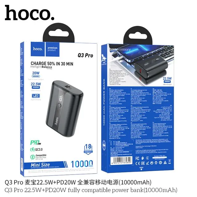 hoco. Q3 Pro Mini Size PD20W 22.5W Power Bank 10000mAh - Black