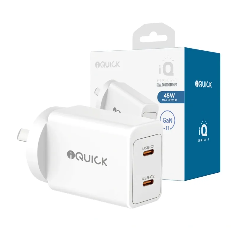 iQuick GaN II 45W PD3.0 Dual USB-C Ports Charging Adapter