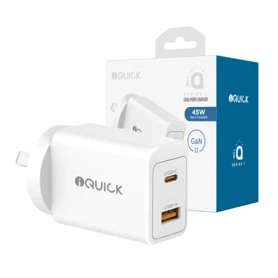 iQuick GaN II 45W PD3.0+QC3.0 Dual Ports Charging Adapter