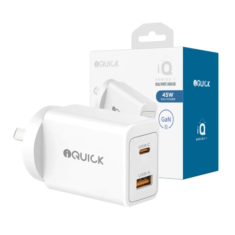 iQuick GaN II 45W PD3.0+QC3.0 Dual Ports Charging Adapter