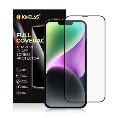 iPhone 13 / 13 Pro / 14 / 16E / 17E Kinglas 2.5D Full Coverage Silk Printing Black Edge Tempered Glass Screen Protector