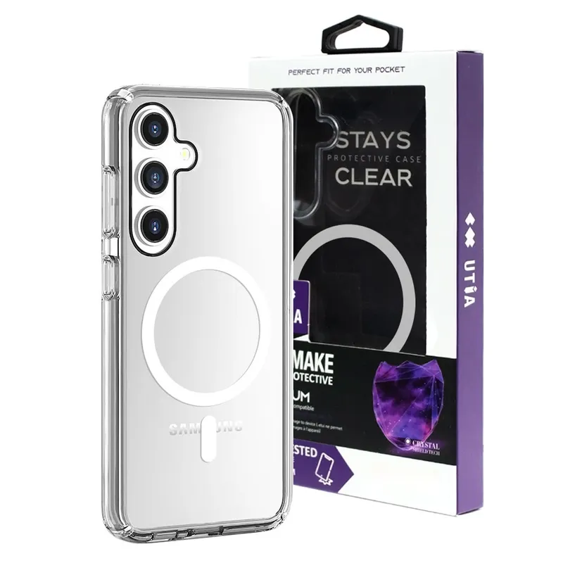 UTIA Shockproof Transparent Case Cover With Magnetic Ring for Samsung Galaxy S24 / S25 - Transparent
