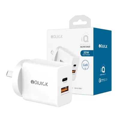 iQuick GaN II 20W PD3.0+QC3.0 Dual Ports Charging Adapter