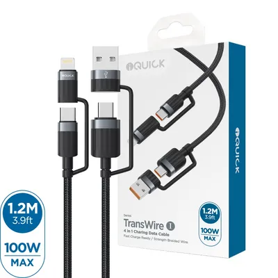 iQuick TransWire I Series 4 in 1 Charging Date Cable 1.2m for 15 / 16 / 17 Series