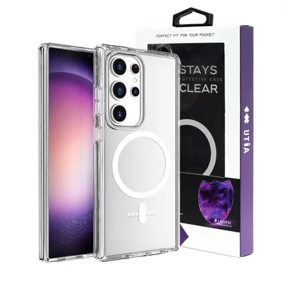 UTIA Shockproof Transparent Case Cover With Magnetic Ring for Samsung Galaxy S25 Edge - Transparent