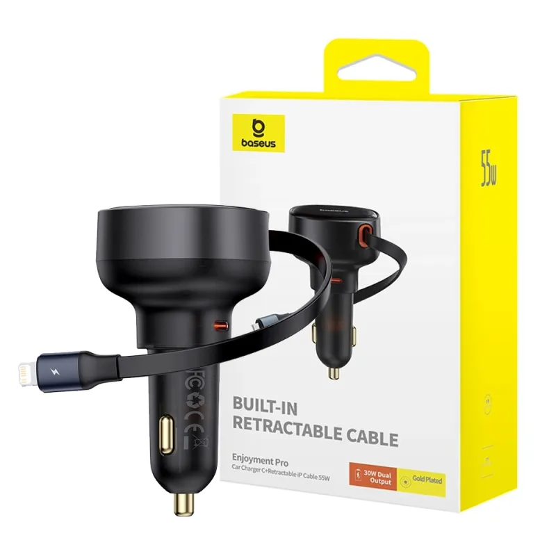 Baseus Enjoyment Pro Car Charger C+Retractable iPhone Cable 55W Cluster