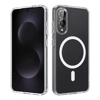 High Quality Acrylic + TPU Hybrid Transparent Case Cover With Magnetic Ring for Samsung Galaxy S25 Edge - Transparent