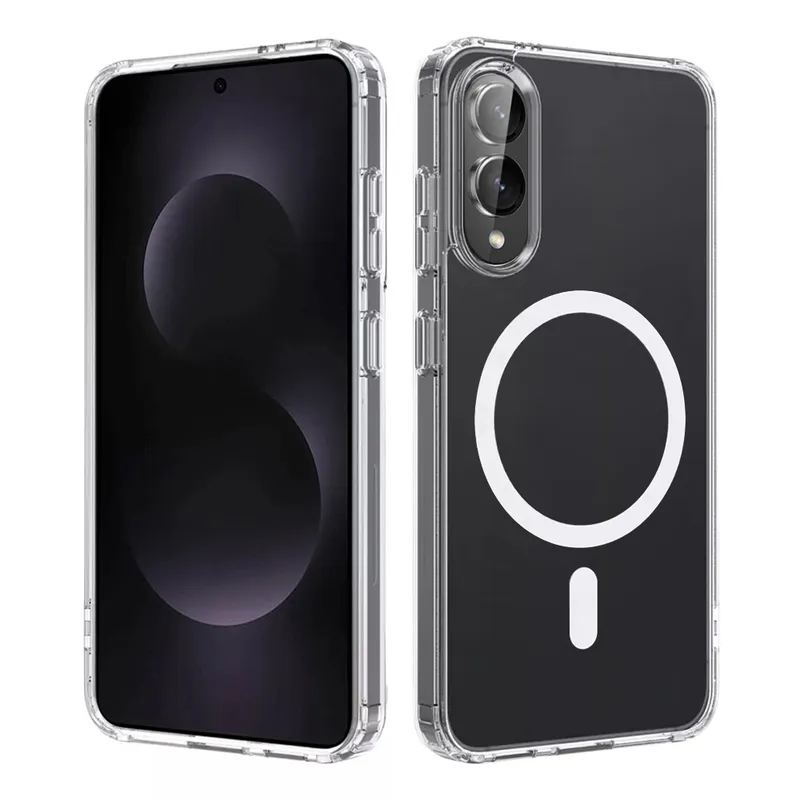 High Quality Acrylic + TPU Hybrid Transparent Case Cover With Magnetic Ring for Samsung Galaxy S25 Edge - Transparent