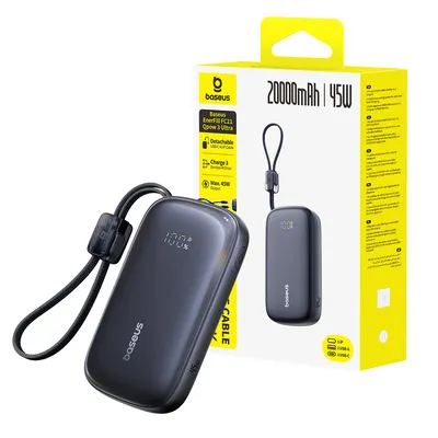 Baseus EnerFill FC21 Qpow 3 Ultra Digital Display Power Bank With Detachable Cable 20000mAh 45W