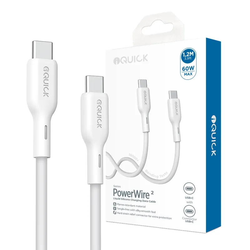 iQuick PowerWire II Series Liquid Silicone Charging Data Cable USB-C to USB-C 1.2m