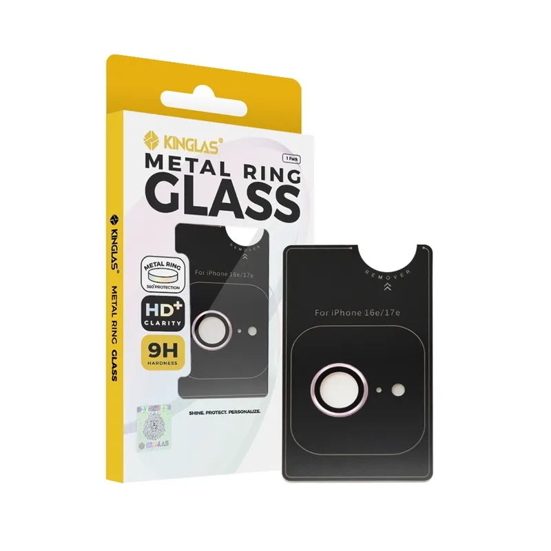 iPhone 16E / 17E Kinglas Metal Ring HD Tempered Glass Camera Lens Protector Film