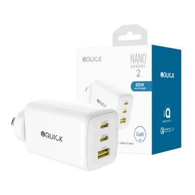 iQuick NANO ENERGY 2 65W PD3.0 Dual USB-C and USB-A Ports Charging Adapter - White