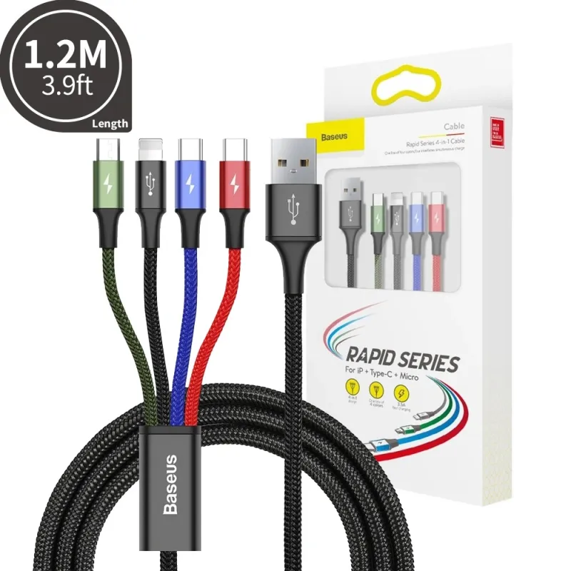 Baseus 4 in 1 Nylon Braided Cable (Lightning / 2 x USB-C / Micro-USB) 3.5A 1.2m