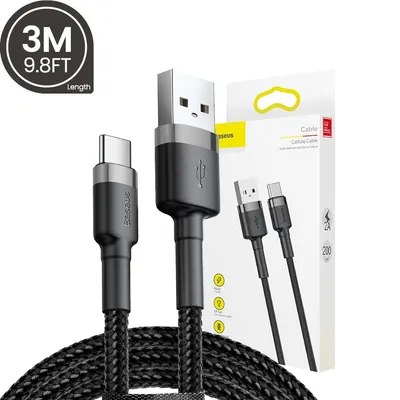 Baseus Cafule Cable USB For USB-C 2A 3m Compatible for iPhone 15 16 Series