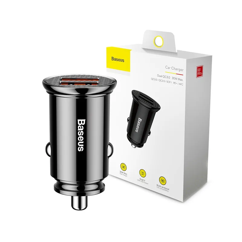Baseus Circular Plastic A+A 30W Dual QC3.0 Quick Car Charger