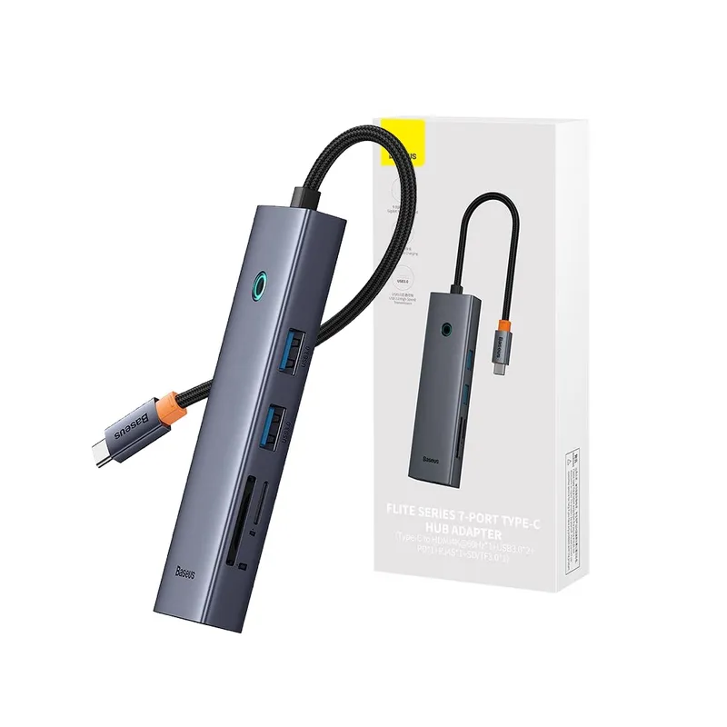 Baseus Flite Series 7-Port HUB Docking Station (USB-C to HDMI4K@60Hz1+USB3.02+PD1+RJ451+SD/TF3.0*1)