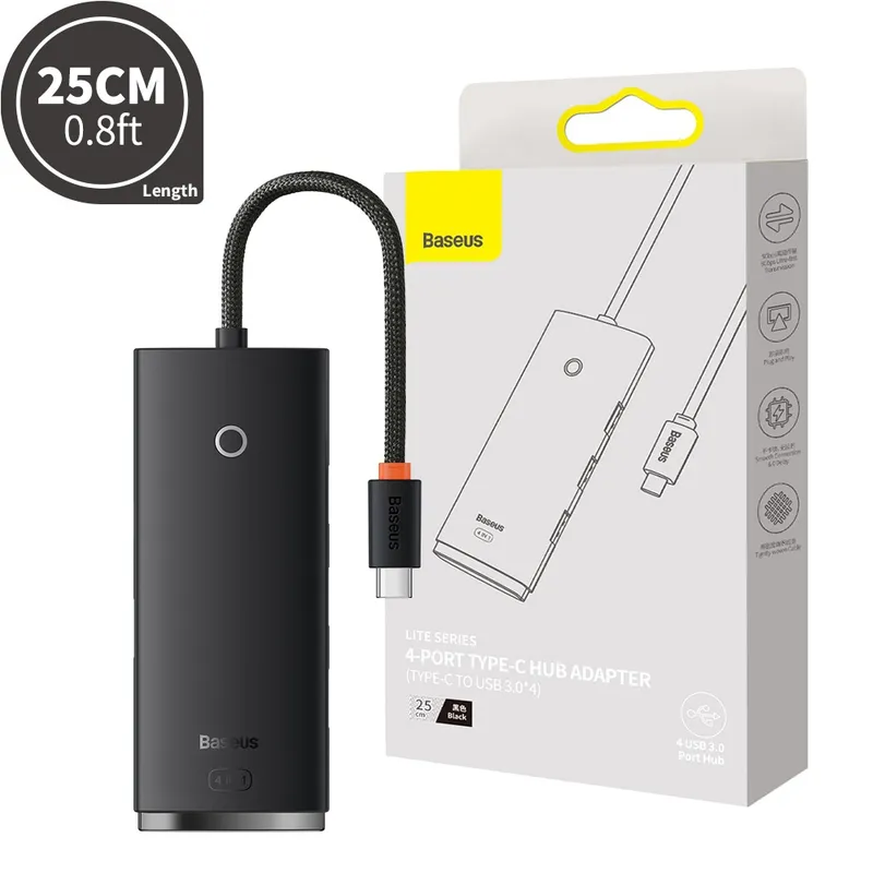 Baseus Lite Series 4-Port USB-C HUB Adapter (USB-C to USB 3.0*4) 25cm
