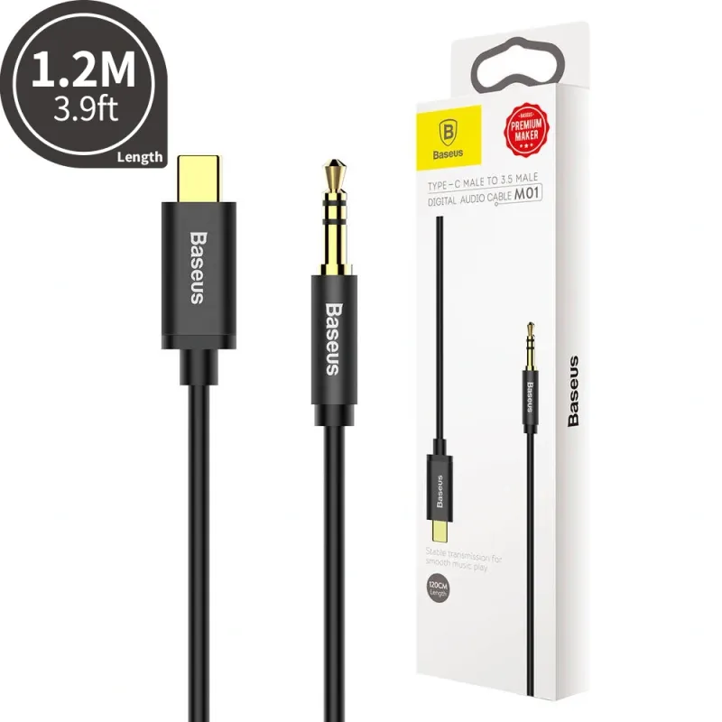 Baseus Stereo Audio AUX Cable 3.5MM Mini Jack to USB-C 120cm