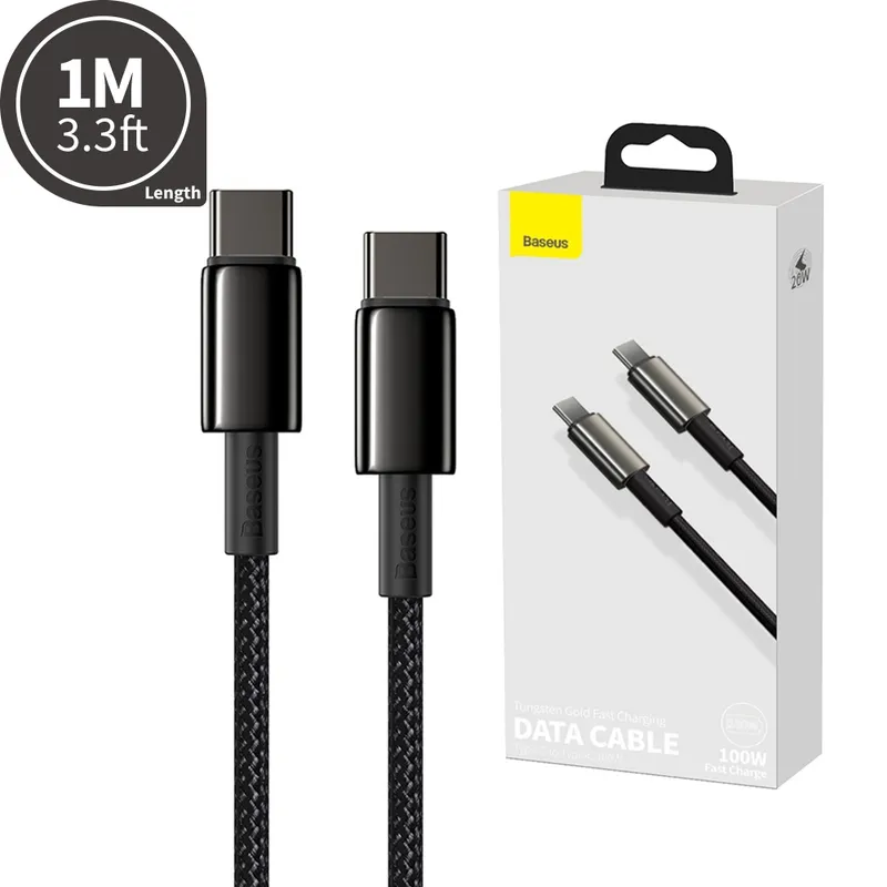 Baseus Tungsten Gold Fast Charging Data Cable USB-C to USB-C 100W 1M for iPhone 15 / 16 / 17 Series