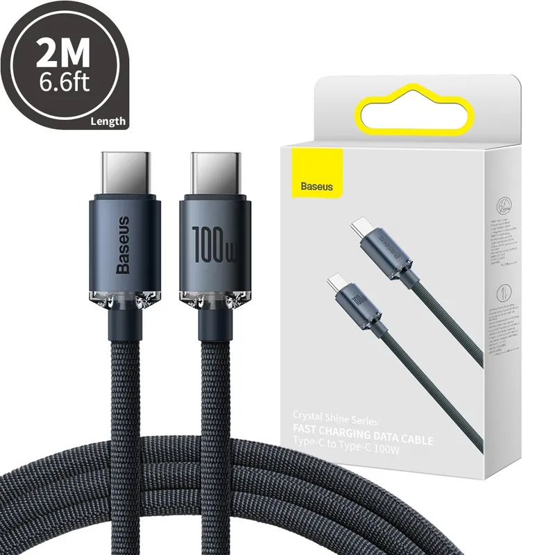 CW-FXP Baseus Crystal Shine Series Fast Charging Data Cable USB-C to USB-C 100W 2m-Black Compatible for iPhone 15 / 16 / 17 Series
