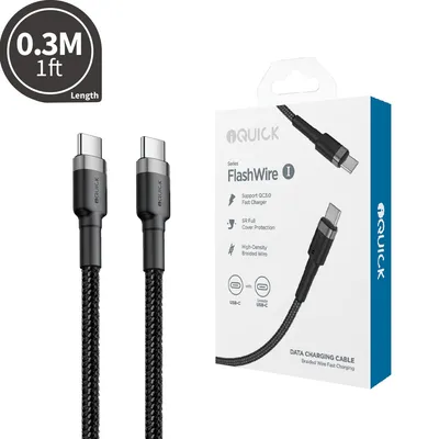 iQuick Braided USB-C to USB-C Fast Charging Cable 0.3M for iPhone 15 16 Series