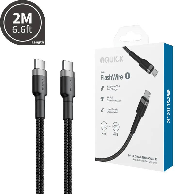 iQuick Braided USB-C to USB-C Fast Charging Cable 2M for iPhone 15 16 Series
