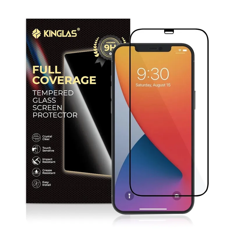 Kinglas 2.5D Full Coverage Silk Printing Black Edge Tempered Glass Screen Protector For iPhone 12 Pro Max
