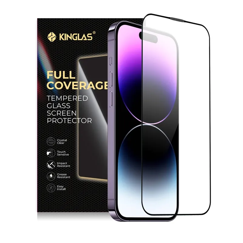 Kinglas 2.5D Full Coverage Silk Printing Black Edge Tempered Glass Screen Protector for iPhone 14 Pro Max