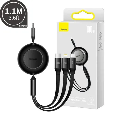 Baseus Bright Mirror 2 Series Retractable 3-in-1 Fast Charging Data Cable USB-C to Micro-USB & Lightning & USB-C 100W 1.1m