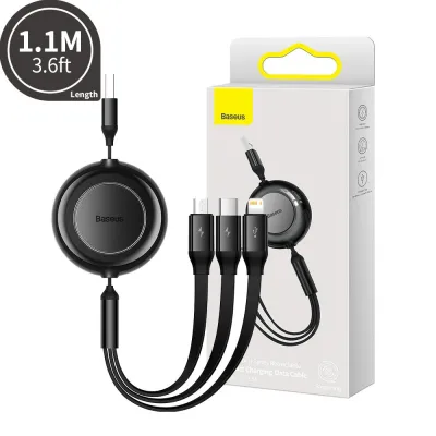 Baseus Bright Mirror 2 Series Retractable 3-in-1 Fast Charging Data Cable USB to Micro-USB & Lightning & USB-C 3.5A 1.1m