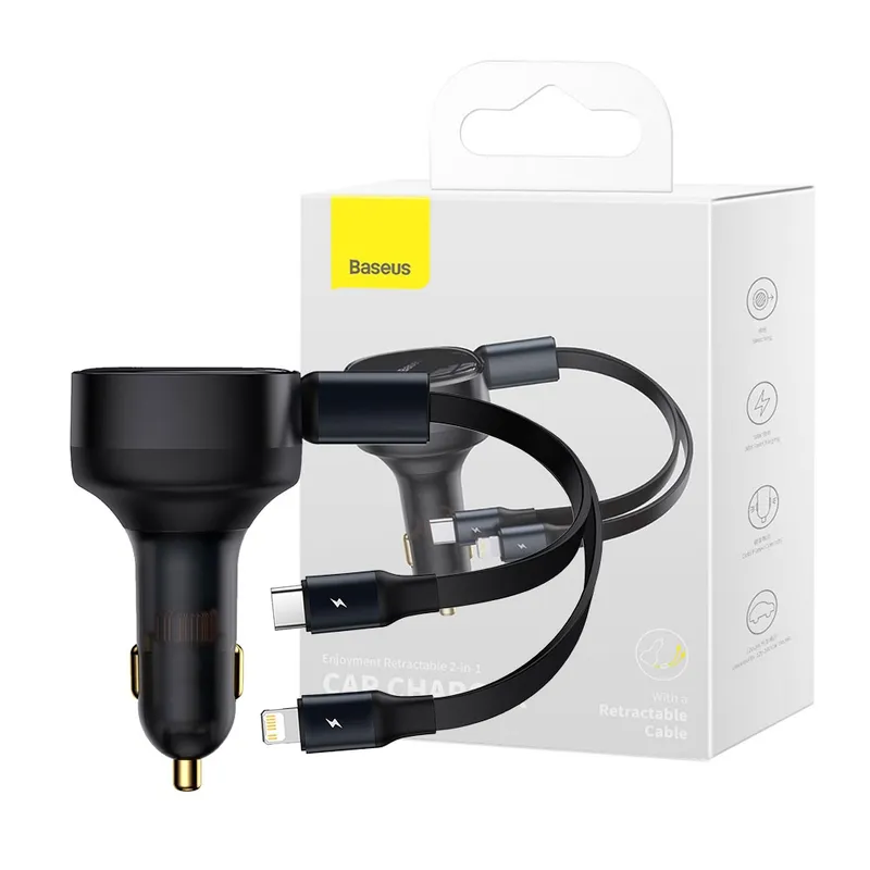 Baseus Enjoyment Retractable 2-in-1 Car Charger USB-C & Lightning 30W