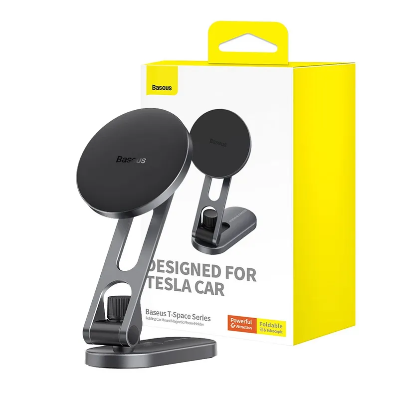 Baseus T-Space Series Folding Metal Car Mount Magnetic Phone Holder - Frost Silver