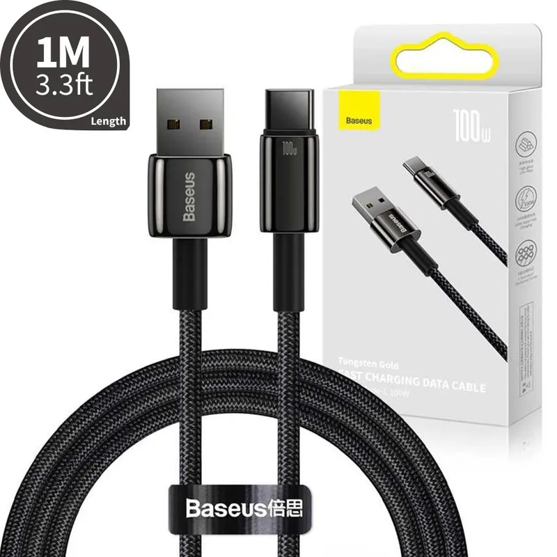 Baseus Tungsten Gold Fast Charging Data Cable USB to USB-C 100W 1m - Black